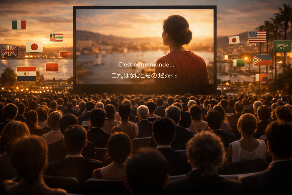 Global film screening with multilingual subtitles at Cannes