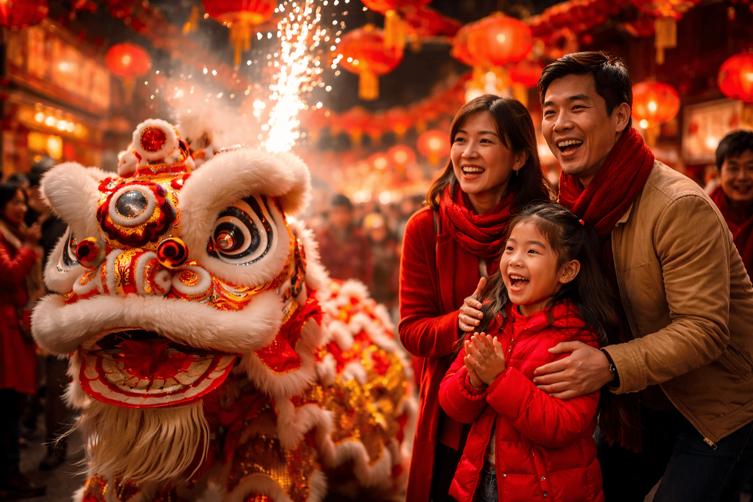 Lion dance celebration on Chinese New Year