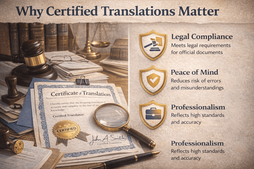 Certified translation certificate with legal compliance