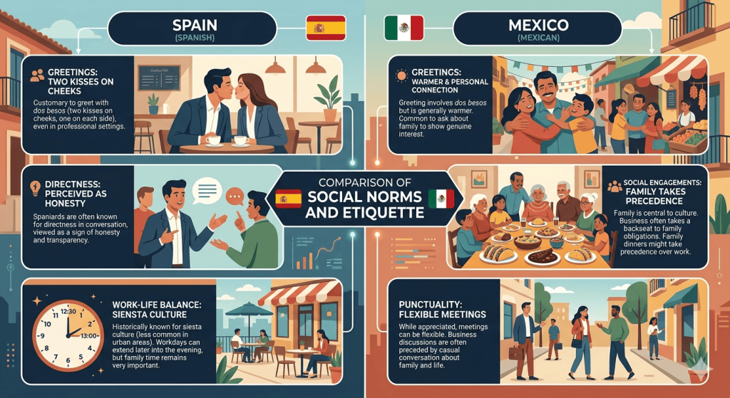 key differences between Spain and Mexico culture